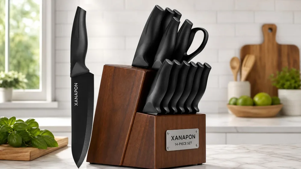 The XANAPON 14-piece set in its hardwood block.