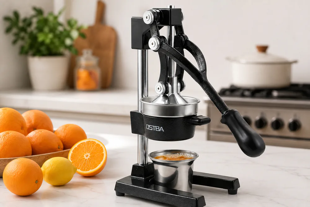 OSTBA Cast Iron Manual Citrus Juicer with Stainless Steel Strainer