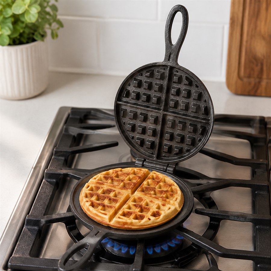 HAWOK 6.7-Inch Round Cast Iron Waffle Maker