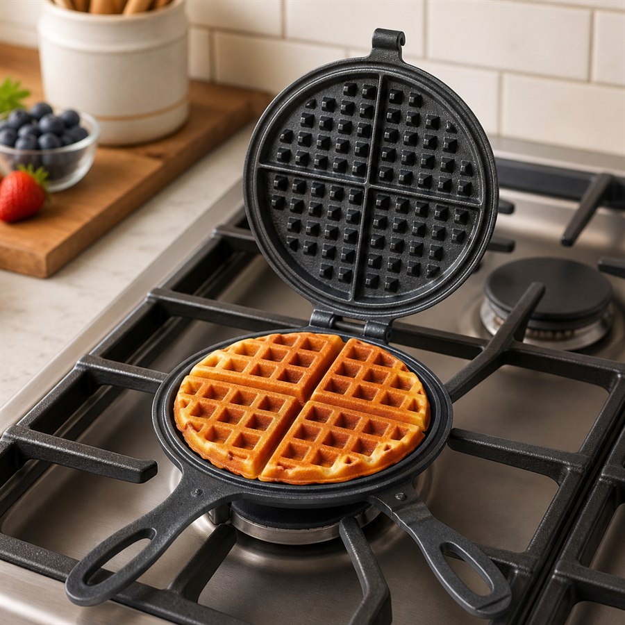 Professional 8-inch Cast Iron Waffle Maker Stove Top