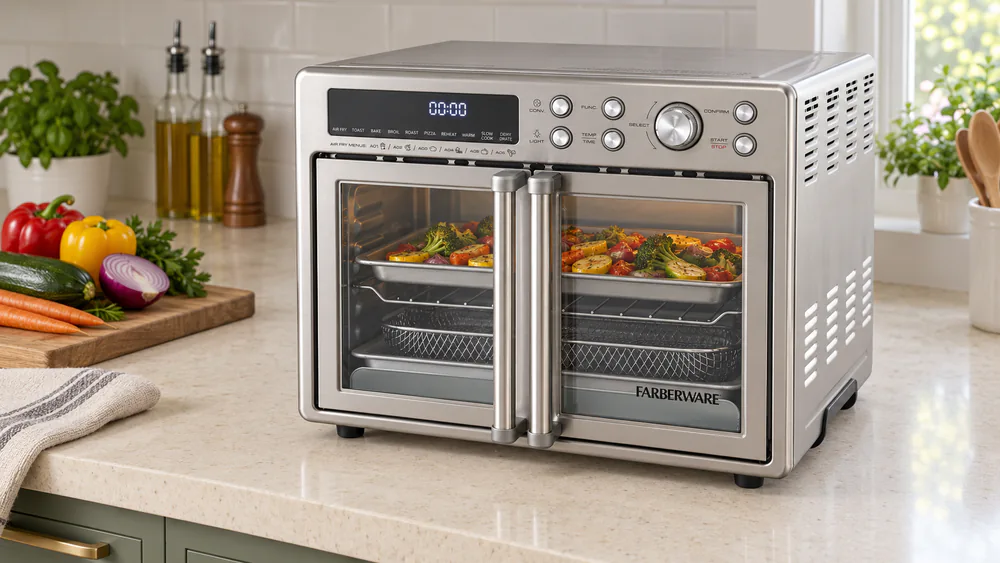 Farberware 25L 6-Slice Toaster Oven with Air Fry, French Door