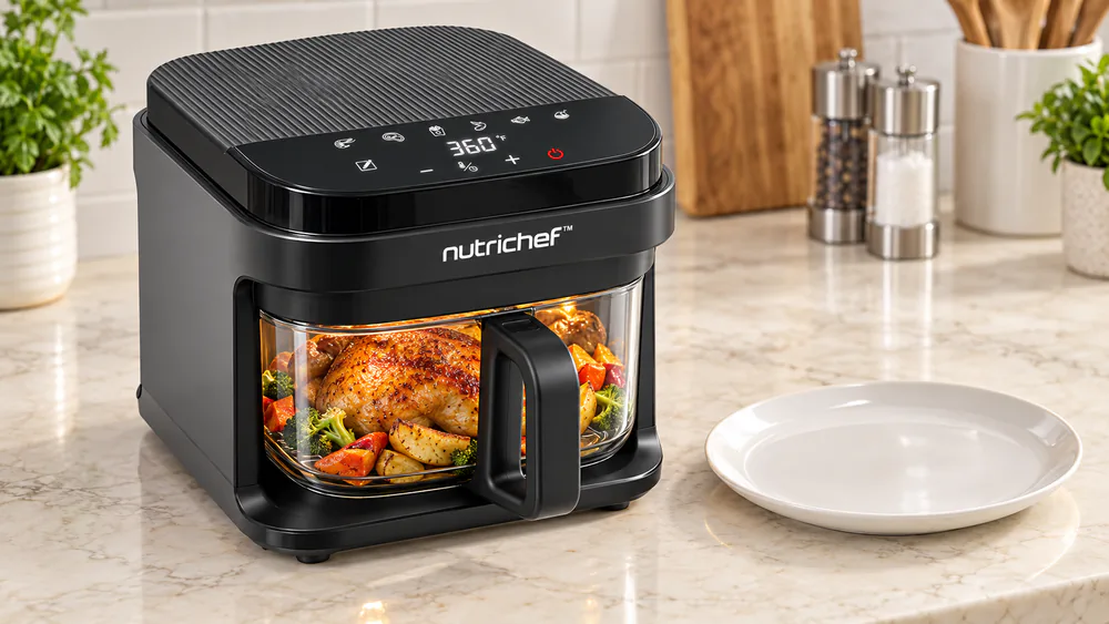 NutriChef 5.8 Quart Glass Air Fryer
