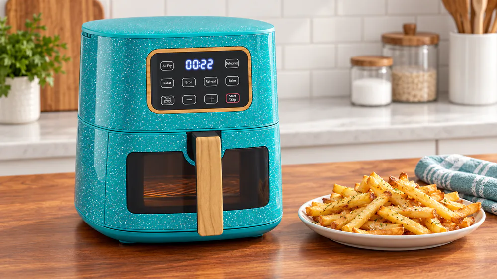Pioneer Woman 5.8 Qt 6-in-1 Air Fryer, Teal Speckle