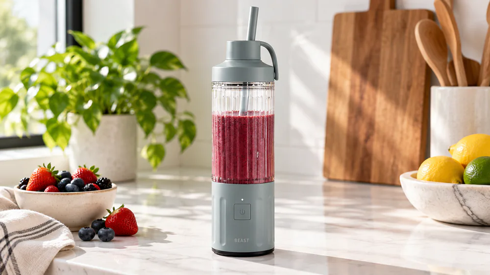 A Beast GO Cordless with its straw cap lid attached, ready to carry.