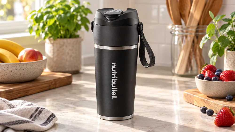 The Nutribullet Flip with its insulated stainless cup.