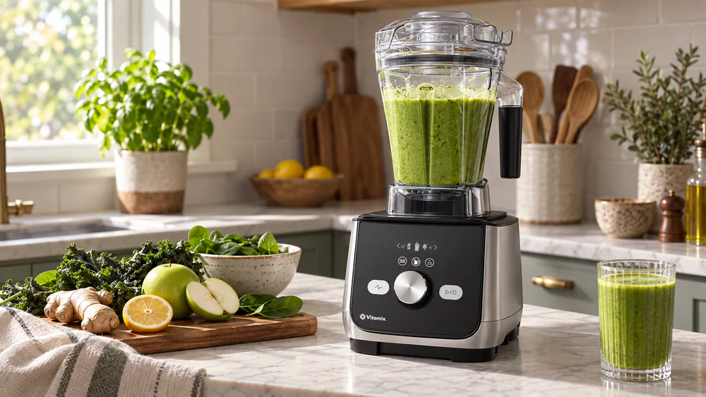 The Ascent X5 parked on a counter with its 48-oz container assembled.