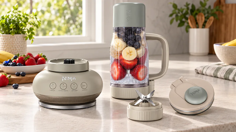 Ninja BlendBoss DB351 with the 26-oz leakproof tumbler, flip cap, and straw.