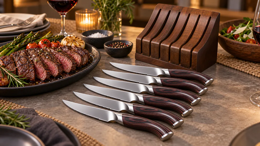 HOSHANHO 6-Piece Steak Knife Set with Block
