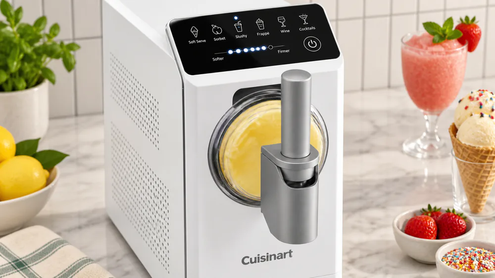 Close view of the Cuisinart ICE-200 preset controls and firmness progress display.