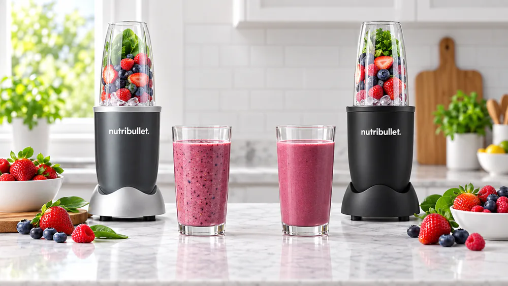 Two smoothies side by side, the 900 batch visibly smoother.