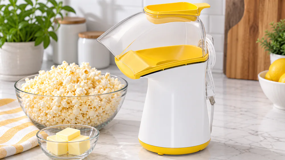 The Presto PopLite butter melter cup on top of the white and yellow 04820.