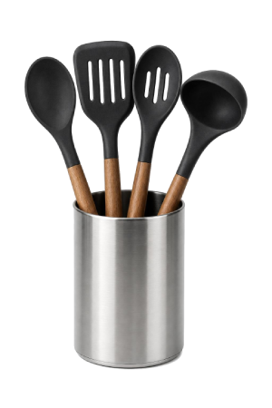 Kitchen utensils in a holder