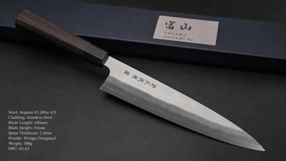 Toyama Aogami #2 240mm Gyuto, stainless clad