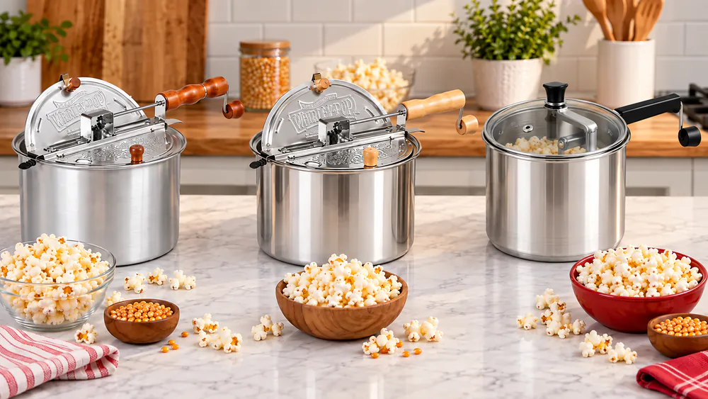 The aluminum, stainless, and Platinum Whirley Pop models lined up side by side.