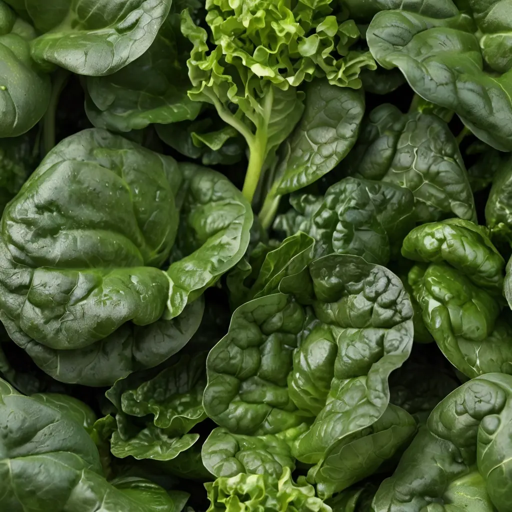 A close-up of fresh spinach and lettuce leaves, showcasing their vibrant green colors and varied textures.