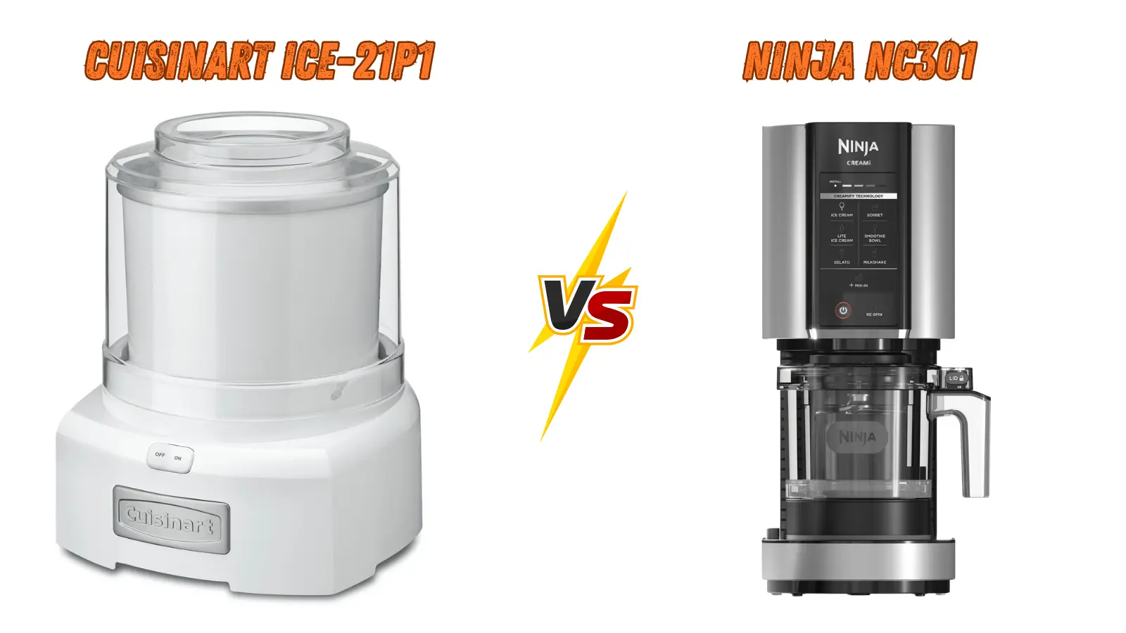 Cuisinart Ice-21P1 vs Ninja Creami NC301 digital ice cream machine side-by-side comparison
